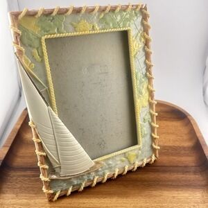 SAILBOAT photo‎ Picture frame nautical MAP  faux ROPE TRIM RESIN Sailing Mint